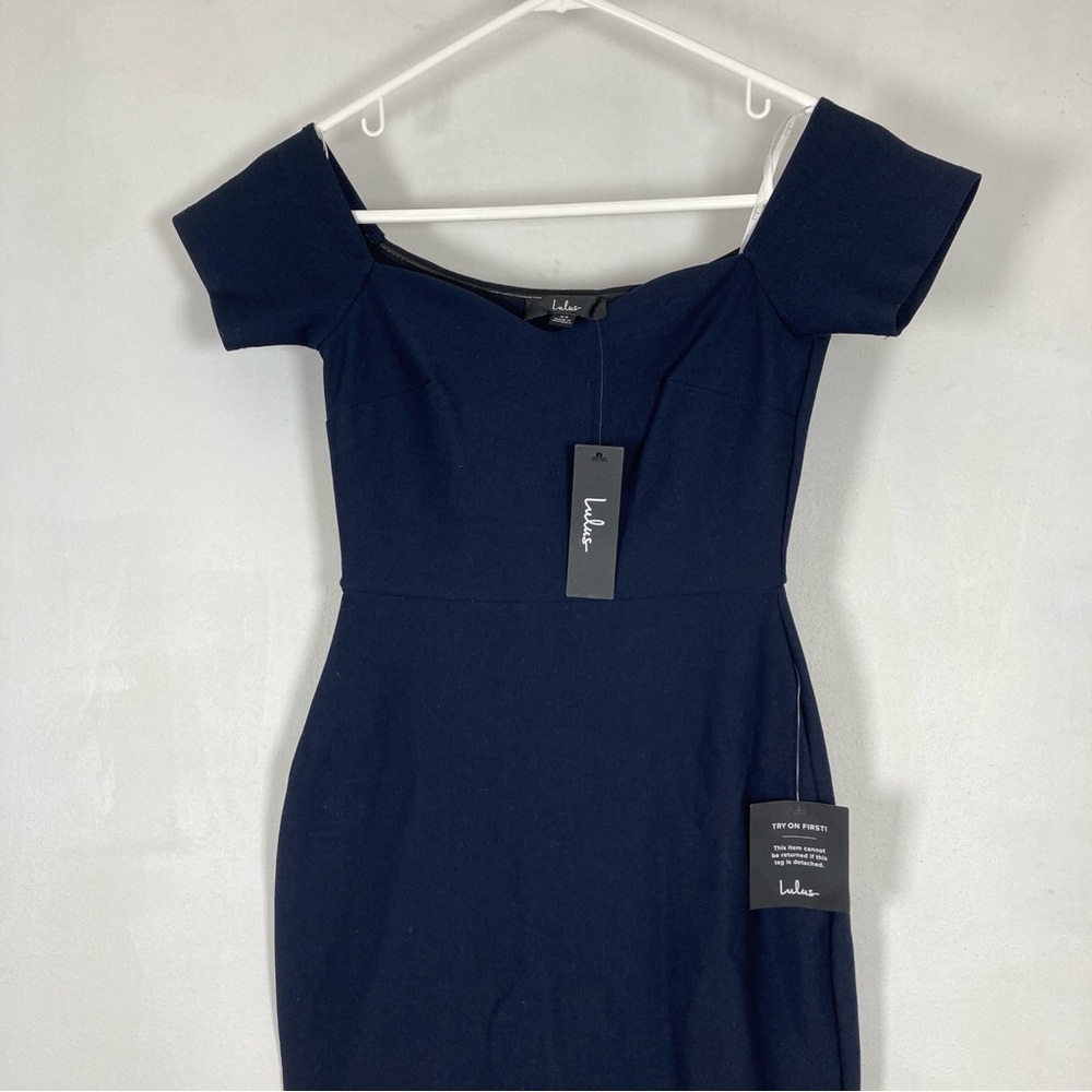 Lulus How Much I Care Off-The-Shoulder Midi Dress Basic Sleeved Blue XS - Picture 16 of 16